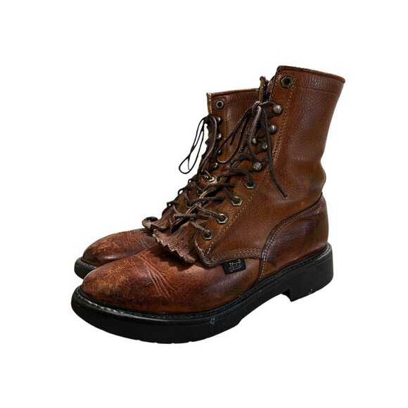 Justin 0761 Original USA Leather Work‎ Boots Logger Men's Size 7 D Soft Toe - Picture 1 of 9
